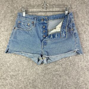 Levis Premium 501 Jean Shorts Womens 27 Cut Off Button Fly Big E Cotton Denim